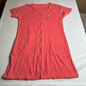 Coral Womens Small Swim Coverup Terry Cloth Dress with Gold Palm Tree Embroidery